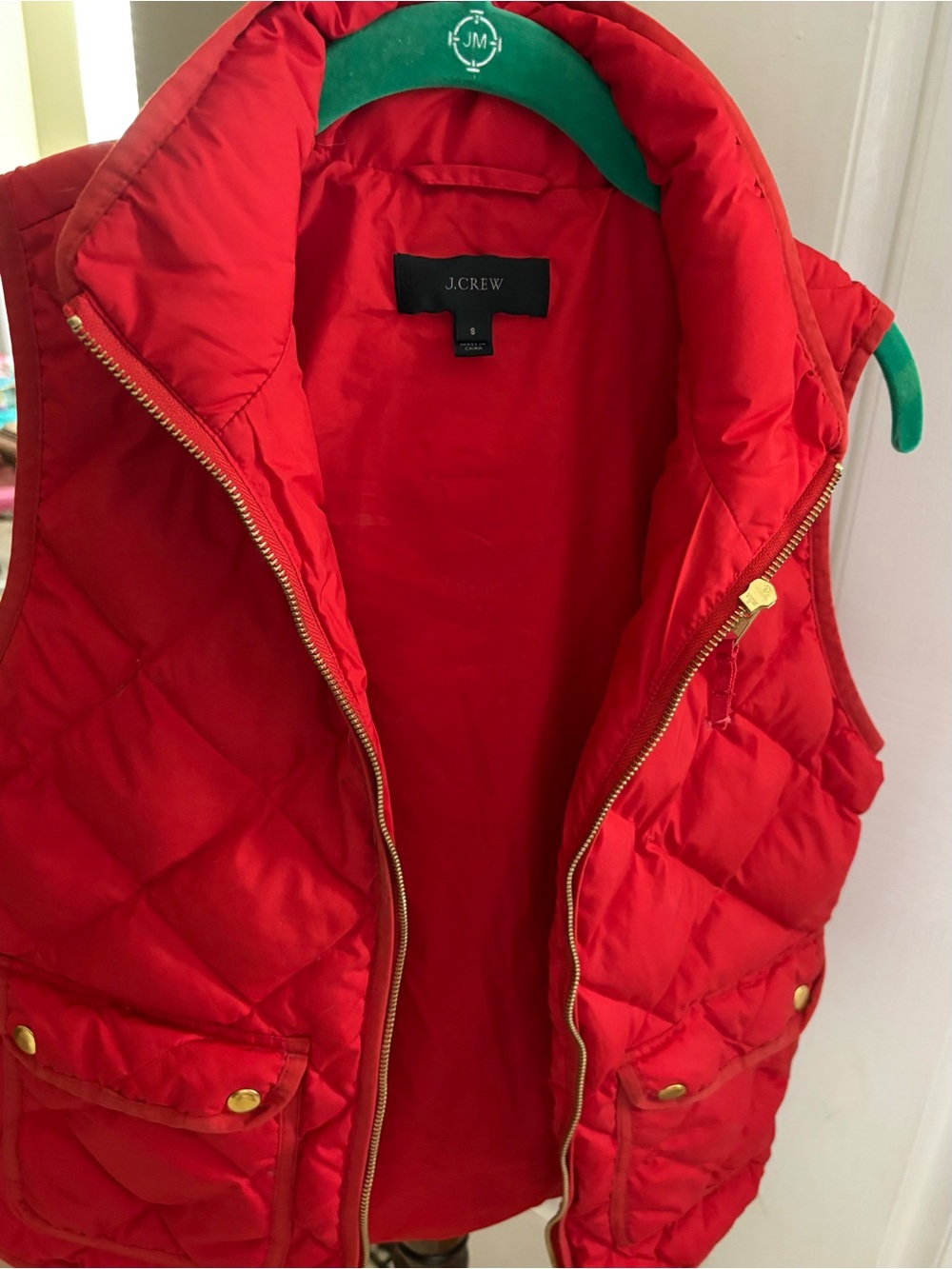 J. Crew Red Quilted Vest with Black Trim